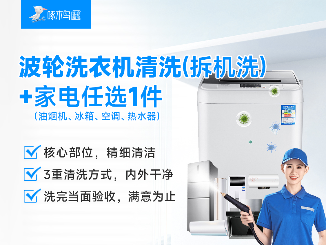 省钱套餐：波轮洗衣机（拆洗）+任选1件家电清洗（油烟机/空调/热水器/冰箱）