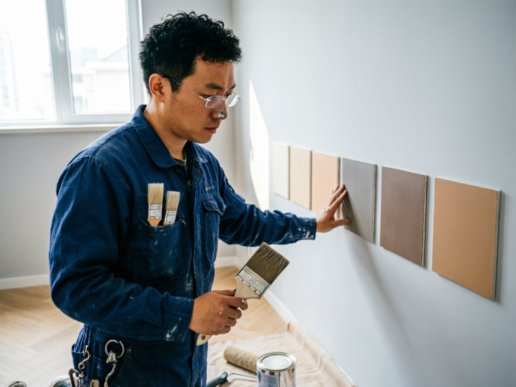 杭州住宅墙面开裂典型症状，可见纵向裂缝和局部腻子脱落