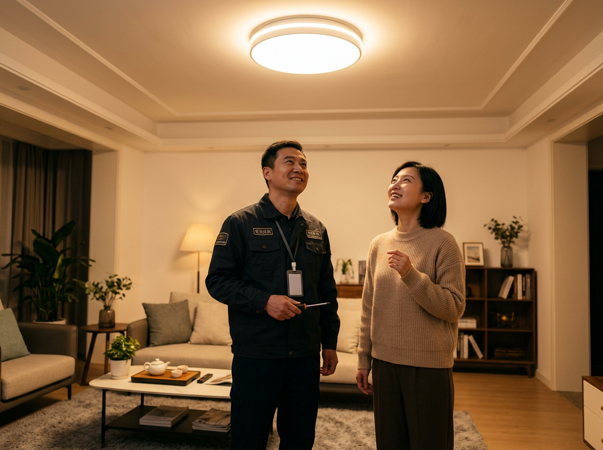 专业工程师使用万用表检测灯具不亮故障