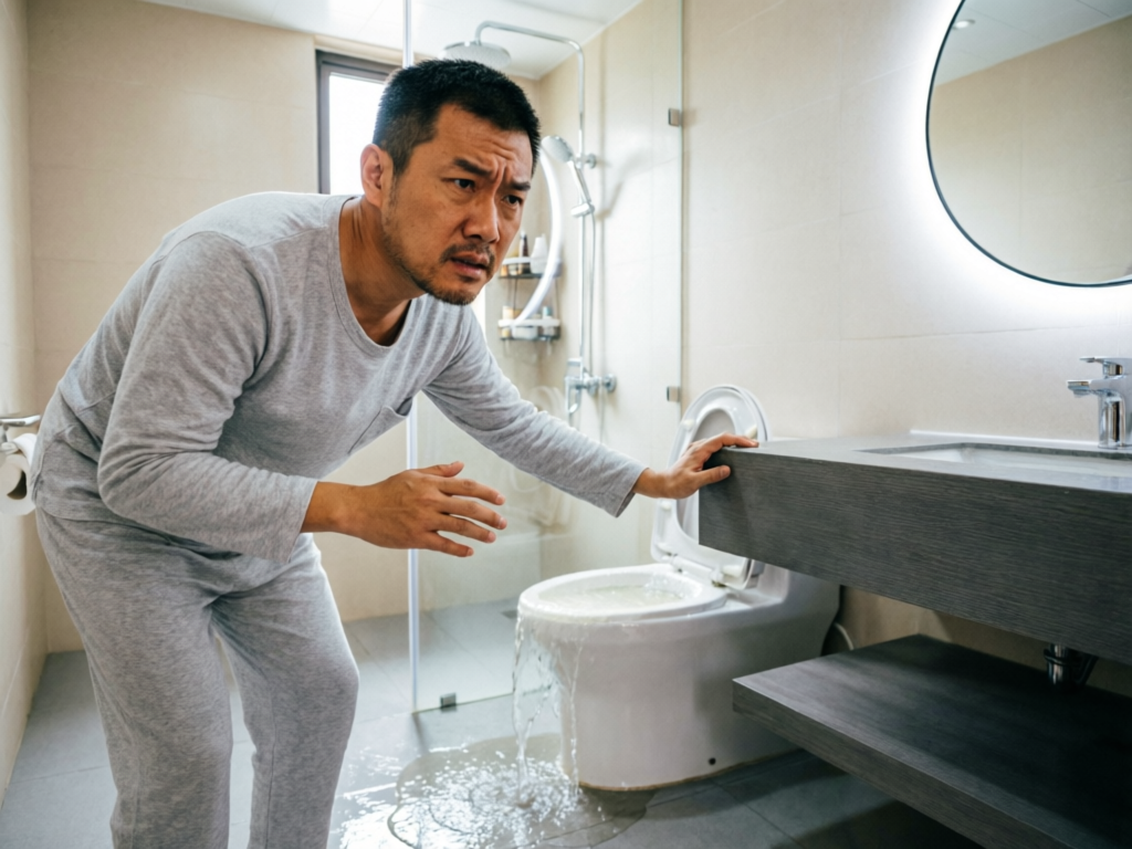 工程师使用管道内窥镜检查马桶下水慢的原因